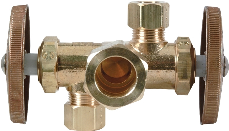 BrassCraft CR1901DVXR Stop Valve, 1/2 x 3/8 x 3/8 in Connection, Compression, 125 psi Pressure, Brass Body, 4-1/2 in L