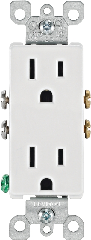 Leviton S02-05325-0WS Duplex Receptacle, Thermoplastic, White, 2-Pole, 15 A, 125 V, Push-In, Side Wiring, NEMA: 5-15R