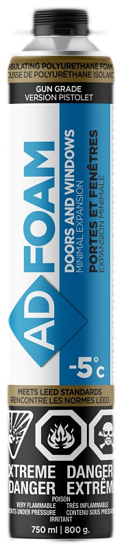 Adfast 1885-2/750ML Low Expanding Insulating Foam Sealant, Blue, 1 hr Functional Cure, 23 to 95 deg F, 750 mL, Can