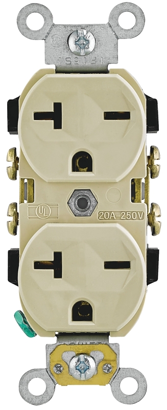 Leviton 051-05822-00I Single Receptacle, Strap Mounting, 2 -Pole, 250 V, 20 A, NEMA: NEMA 6-20R, Ivory