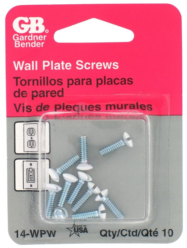 14-wpw White Wallplate Screw Kit, 1/2 In Length, Flat Head