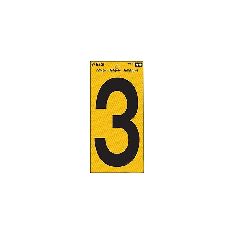 Hy-Ko RV-75/3 Reflective Sign, Character: 3, 5 in H