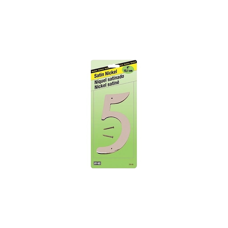 HY-KO SN-40/5 House Number, Character: 5, 4 in H Character, Nickel Character, Zinc