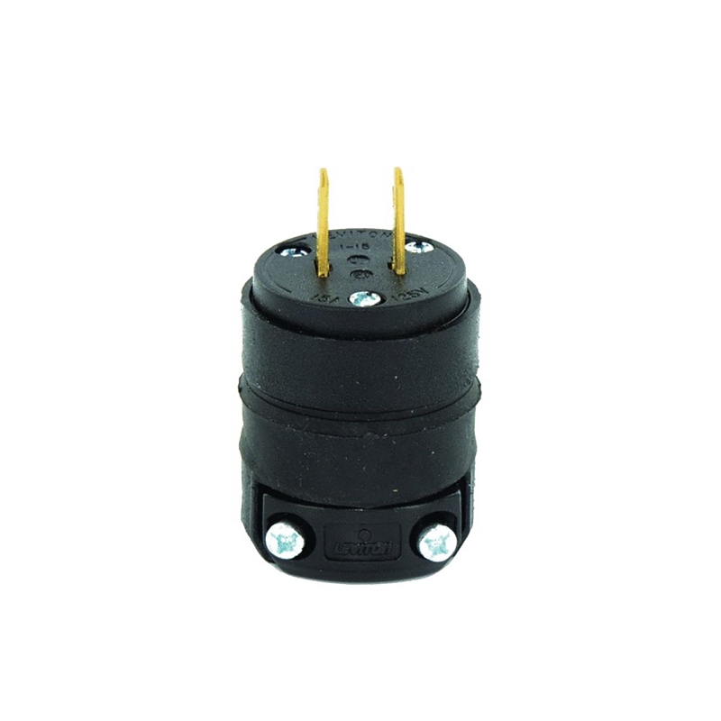 Leviton 000-115PR-000 Electrical Plug, Non-Polarized, 15/64 to 21/32 in, 2-Pole, 15 A, 125 V, NEMA: NEMA 1-15P, Black