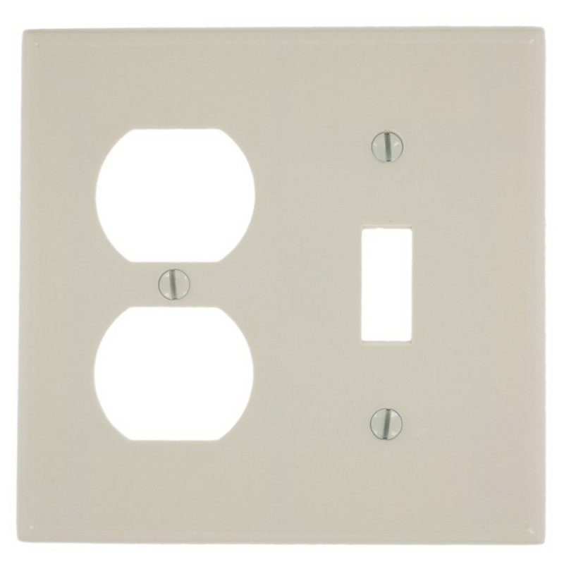 Leviton 78005 Combination Wallplate, 4-1/2 in L, 4-9/16 in W, Standard, 2-Gang, Thermoset Plastic, Light Almond, Smooth