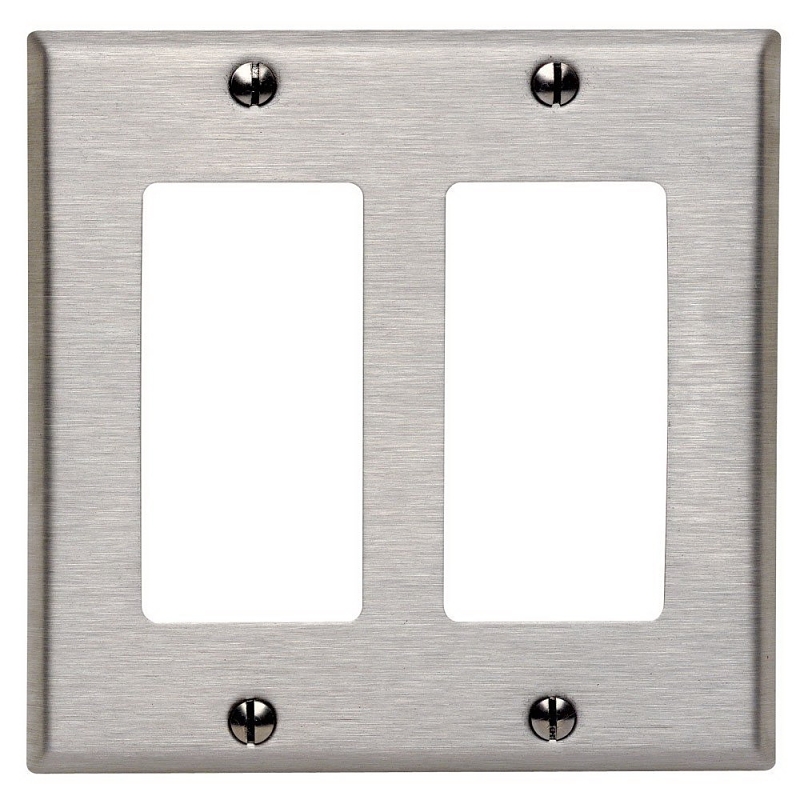 Leviton 84409-000 Wallplate, 4.56 in L, 4-1/2 in W, 2-Gang, Stainless Steel, Stainless Steel, Brushed