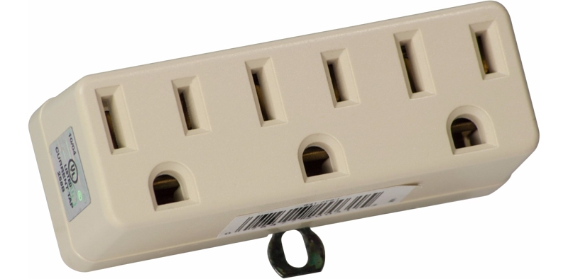 Leviton 001-00698-00I Triple Tap Outlet Adapter, 2-Pole, 15 A, 125 V, 3-Outlet, NEMA: NEMA 1-15R, Ivory, Grounded
