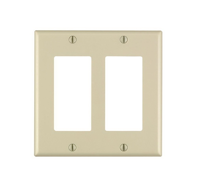 Leviton 80409-I Wallplate, 4-1/2 in L, 4.56 in W, 2-Gang, Thermoset Plastic, Ivory, Smooth