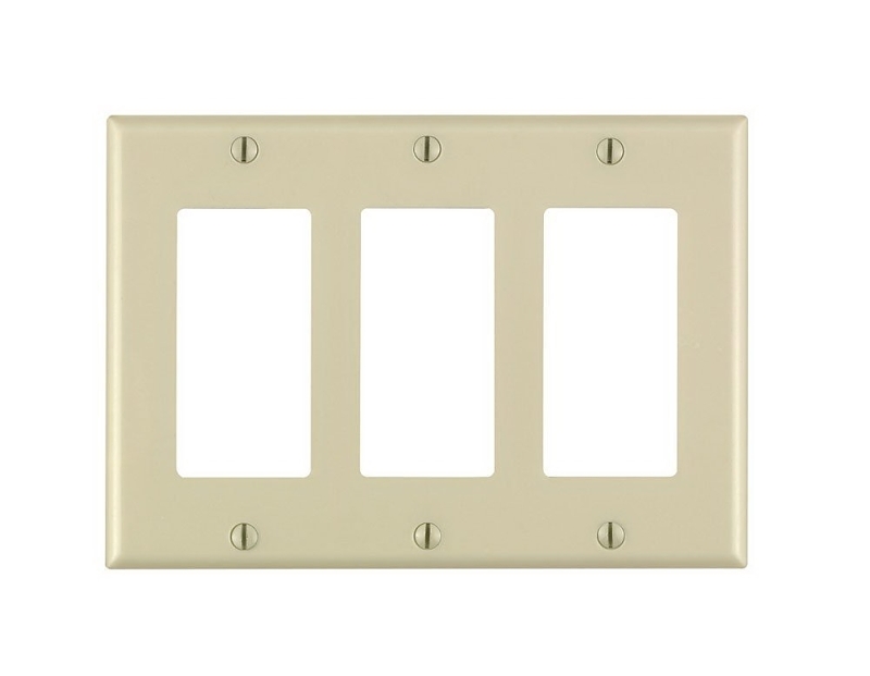 Leviton 80411-I Wallplate, 4-1/2 in L, 6.37 in W, 3-Gang, Thermoset Plastic, Ivory, Smooth
