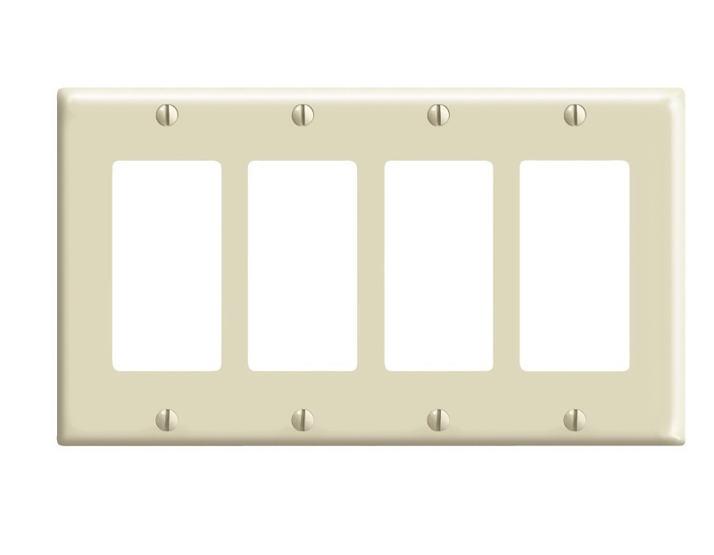 Leviton 80412-I Wallplate, 4-1/2 in L, 8.19 in W, 4-Gang, Plastic, Ivory