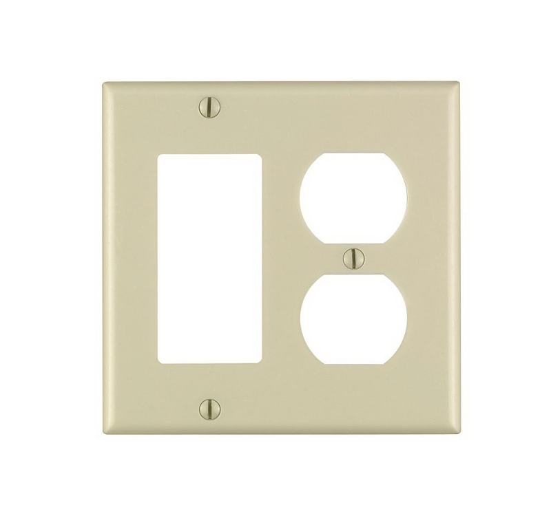 Leviton 80455-I Combination Wallplate, 4-1/2 in L, 4-9/16 in W, Standard, 2-Gang, Thermoset Plastic, Ivory, Smooth