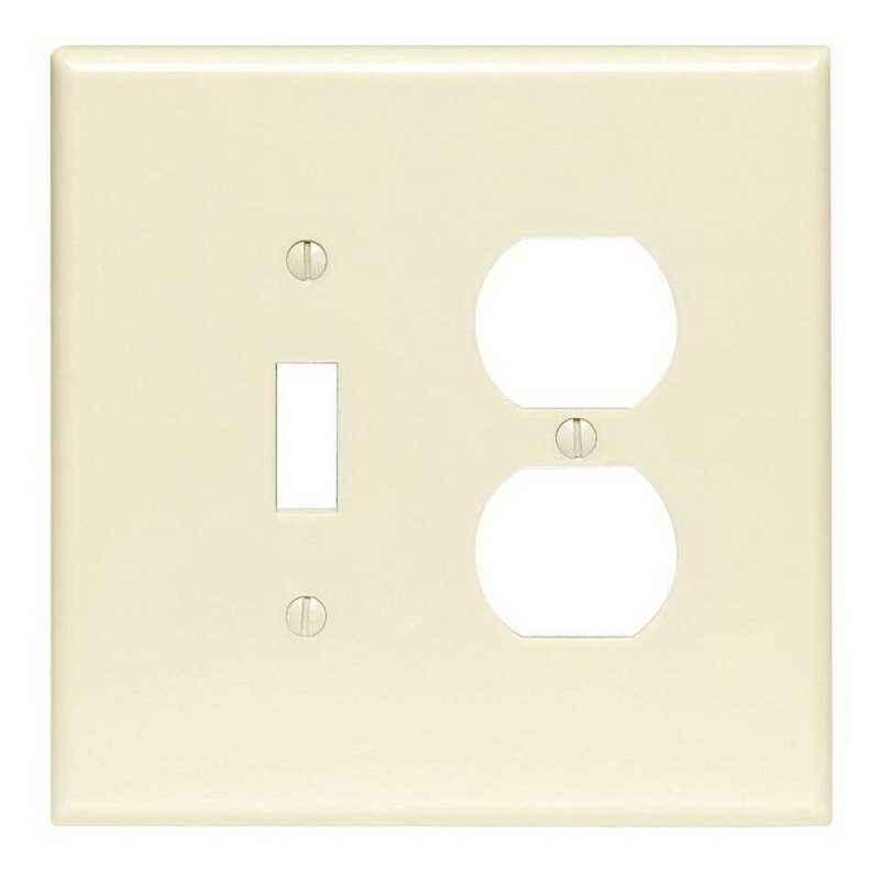 Leviton 86005 Combination Wallplate, 4-1/2 in L, 4-9/16 in W, Standard, 2-Gang, Thermoset Plastic, Ivory, Smooth, Flush