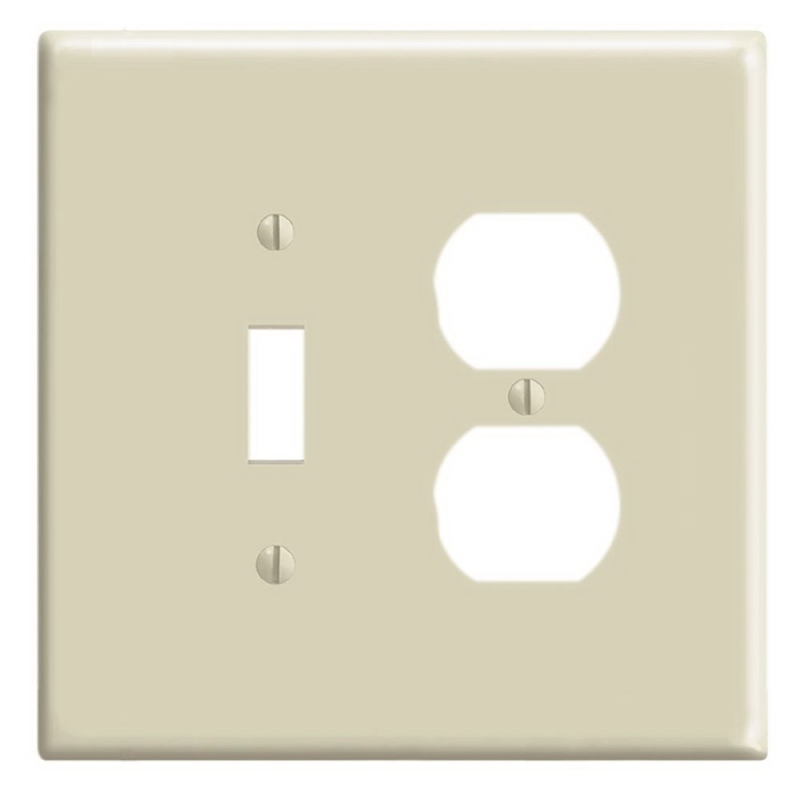 Leviton 86105 Combination Wallplate, 5-1/4 in L, 3-1/2 in W, Oversized, 2 -Gang, Plastic, Ivory, Device Mounting