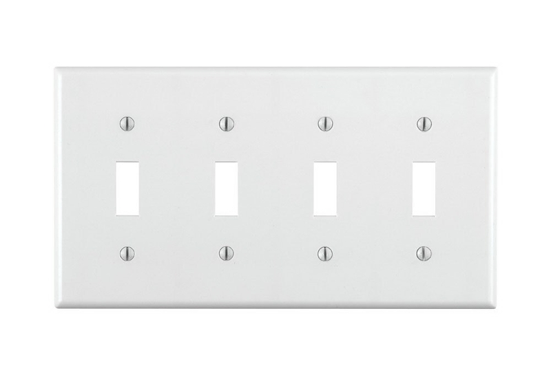 Leviton 001-88012-000 Wallplate, 4-1/2 in L, 2-3/4 in W, 4 -Gang, Thermoset, White, Smooth