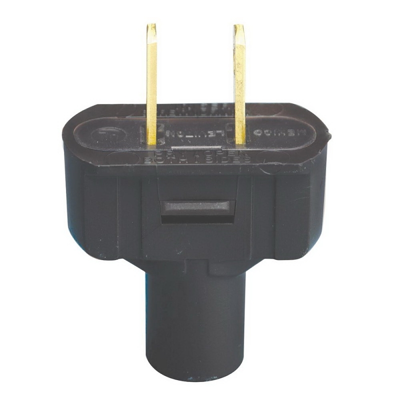 Leviton 002-48643-00E Electrical Plug, Non-Polarized, Short Flat, 1/8 in, 2-Pole, 15 A, 125 V, NEMA: NEMA 1-15P, Black