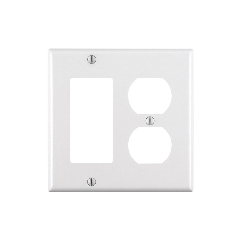 Leviton 80455-W Combination Wallplate, 4-1/2 in L, 4-9/16 in W, Standard, 2-Gang, Thermoset Plastic, White