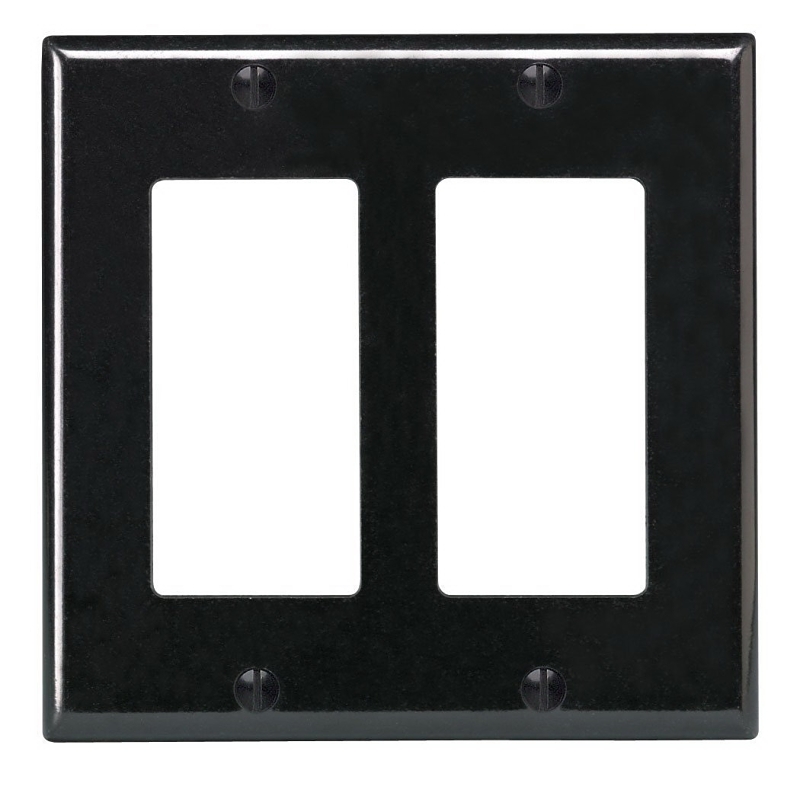 Leviton 80409-E Wallplate, 4-1/2 in L, 4.56 in W, 2-Gang, Thermoset Plastic, Black, Smooth