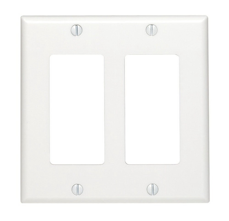Leviton 80409-W Wallplate, 4-1/2 in L, 4.56 in W, 2-Gang, Thermoset Plastic, White, Smooth