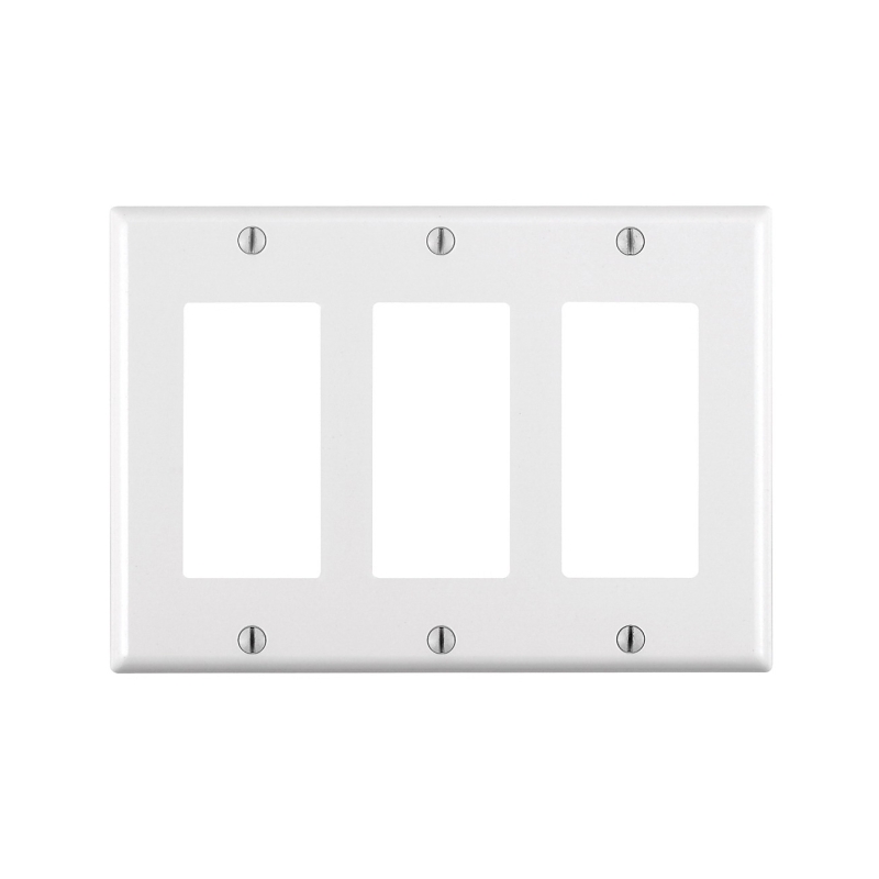 Leviton 80411-W Wallplate, 4-1/2 in L, 6.37 in W, 3-Gang, Thermoset Plastic, White, Smooth
