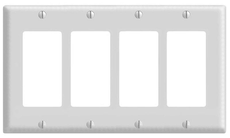 Leviton 80412-W Wallplate, 4-1/2 in L, 8.18 in W, 4-Gang, Thermoset Plastic, White, Smooth
