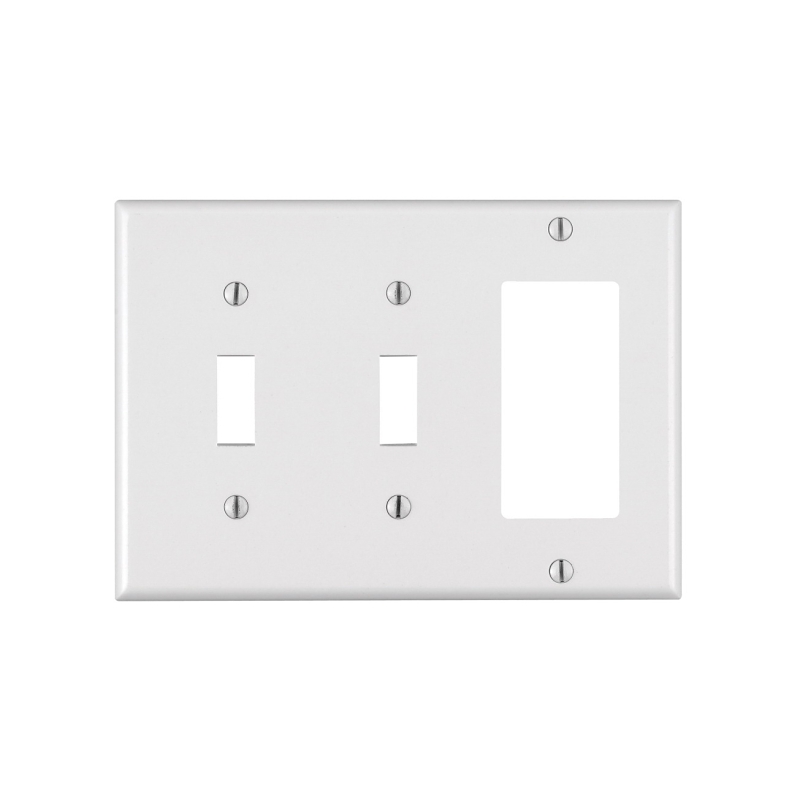 Leviton 80421-W Combination Wallplate, 4-1/2 in L, 6-3/8 in W, Standard, 3-Gang, Thermoset Plastic, White, Smooth