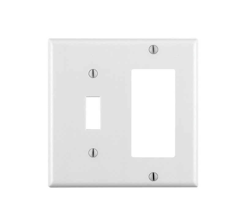 Leviton 80405-T Combination Wallplate, 4-1/2 in L, 4-9/16 in W, Standard, 2-Gang, Thermoset Plastic, Light Almond