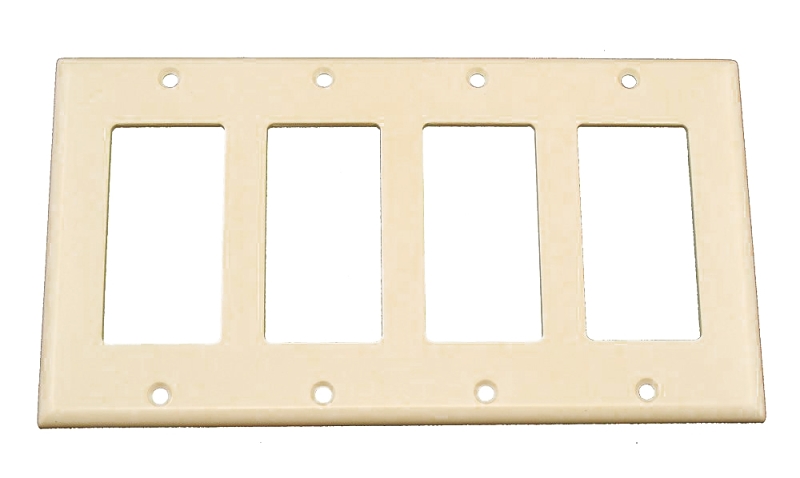 Leviton 80412-T Wallplate, 4-1/2 in L, 8.18 in W, 4-Gang, Thermoset Plastic, Light Almond, Smooth