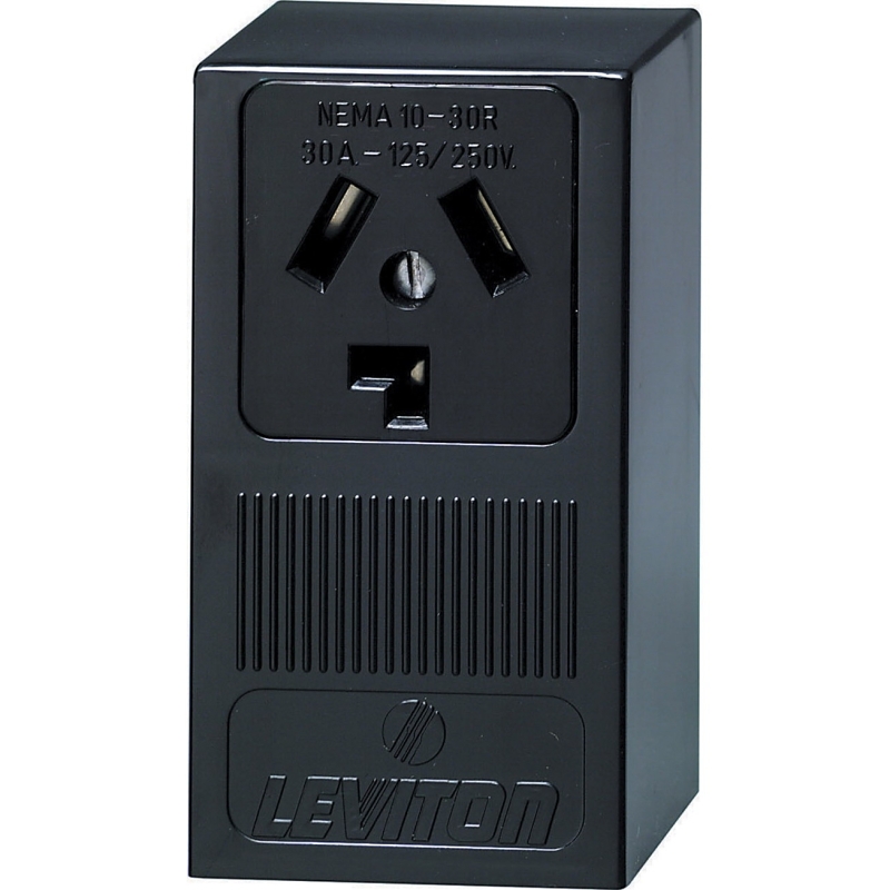 Leviton B01-05054-000 Electrical Receptacle, Surface Mounting, 3 -Pole, 125/250 V, 30 A, NEMA: NEMA 10-30R, Black