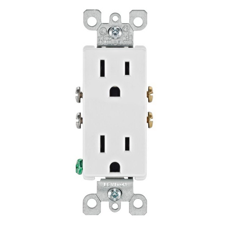 Leviton M24-05325-WMP Duplex Receptacle, Thermoplastic, White, 2-Pole, 15 A, 125 V, NEMA: 5-15R, 14 to 12 AWG Wire