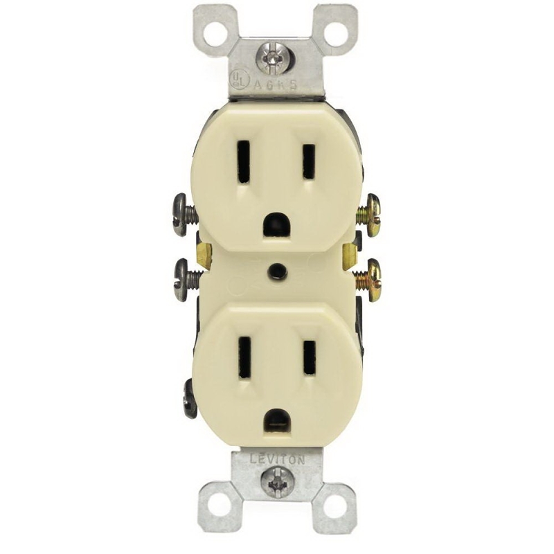 Leviton M25-05320-IMP Duplex Receptacle, Thermoplastic, Ivory, 2-Pole, 15 A, 125 V, Push-In, Side Wiring, NEMA: 5-15R