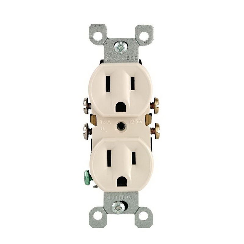 Leviton M26-05320-TMP Duplex Receptacle, Thermoplastic, Light Almond, 2-Pole, 15 A, 125 V, 14 to 10 AWG Wire