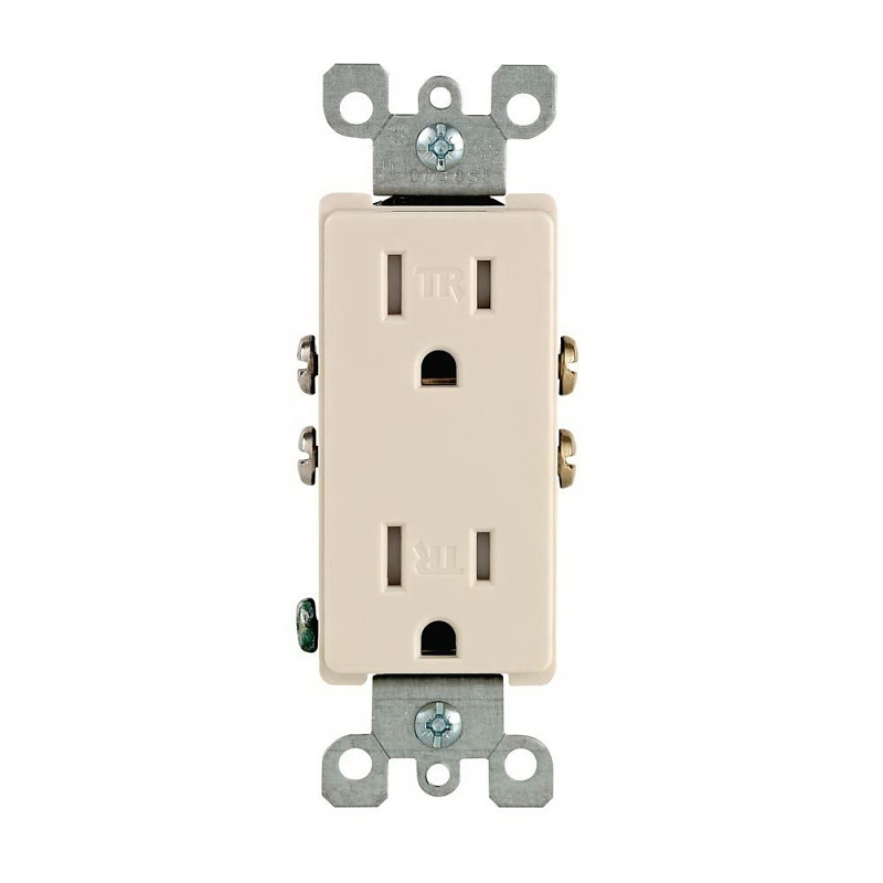 Leviton M26-T5325-TMP Duplex Receptacle, Thermoplastic, Light Almond, 2-Pole, 15 A, 125 V, Push-In, Side Wiring
