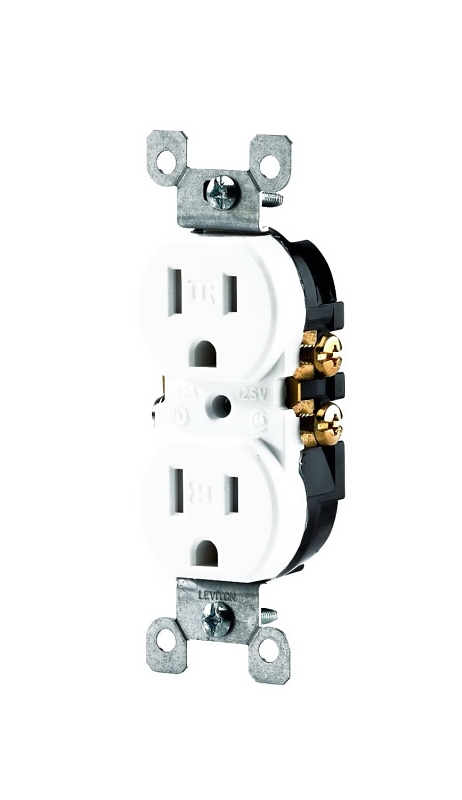 Leviton N02-T5320-00W Duplex Receptacle, Thermoplastic, White, 2-Pole, 15 A, Push-In, Side Wiring, NEMA: 5-15R
