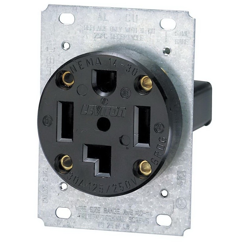 Leviton R10-00278-S00 Electrical Receptacle, Flush Mounting, 3 -Pole, 125/250 V, 30 A, NEMA: NEMA 14-30R, Black