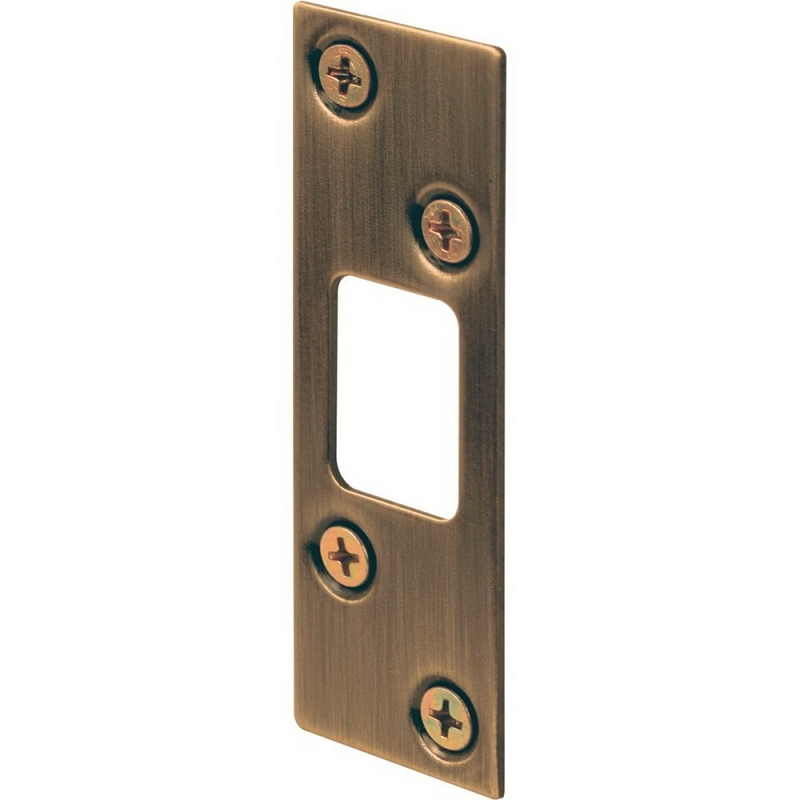 Defender Security E 2285 Deadbolt Strike Plate, 3-5/8 in L, 1-1/4 in W, Steel, Antique Brass