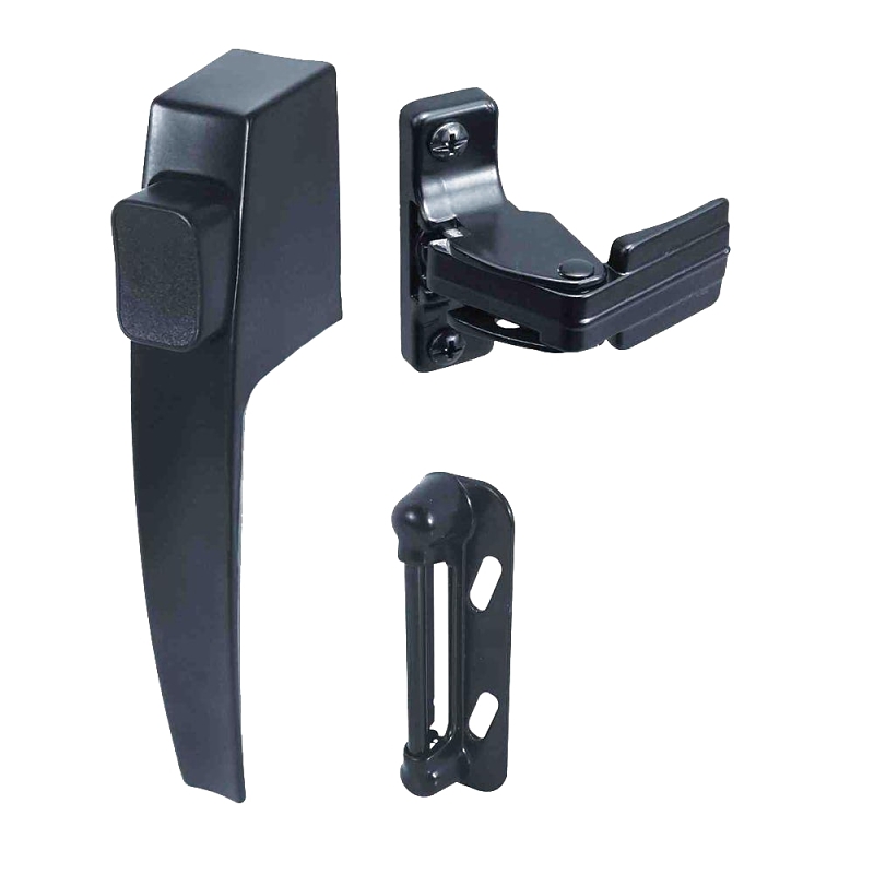 Prime-Line K 5007 Pushbutton Latch, Black, 1-3/4 in Hole Spacing, Aluminum, 5/8 to 1-1/4 in Thick Door