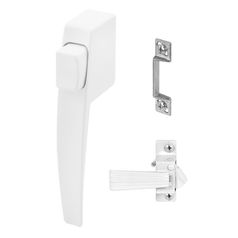 Prime-Line K 5145 Pushbutton Latch, White, 1-3/4 in Hole Spacing, Aluminum, 5/8 to 1-1/4 in Thick Door
