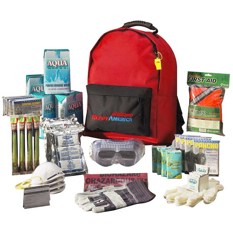 Ready America 70380 Emergency Kit, Includes: (4) 2400 Calorie Food Bars, (4) 1 L Boxes of Water, (4) Emergency Ponchosm