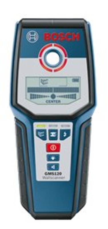 Bosch GMS 120 Multi-Wall Scanner, 9 V Battery, Up to 4-3/4 in Ferrous Metals, 3-1/8 in Non-Ferrous Metals Detection