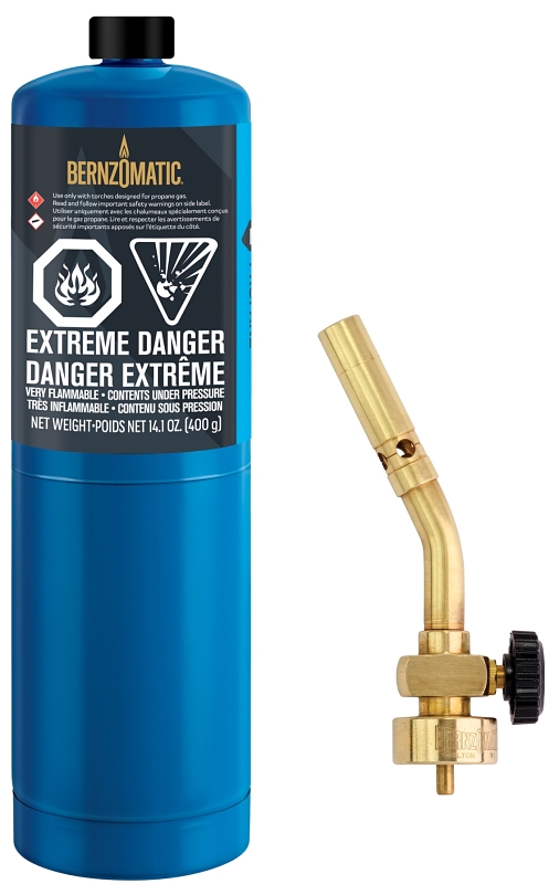 BernzOmatic UL100 CAN Torch Kit, Includes: 14.1 oz Propane Fuel Cylinder, UL2317 Torch, Brass