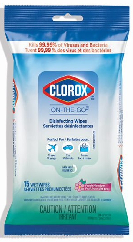 Clorox 55796 Disinfecting Wipes, Fresh, 4 in L, 12 in W, 15 CT