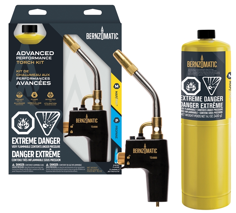 BernzOmatic TS4000KC CAN Torch Kit, Includes: 14.1 oz MAP Pro Filled Cylinder, TS4000 Trigger Start Torch Head