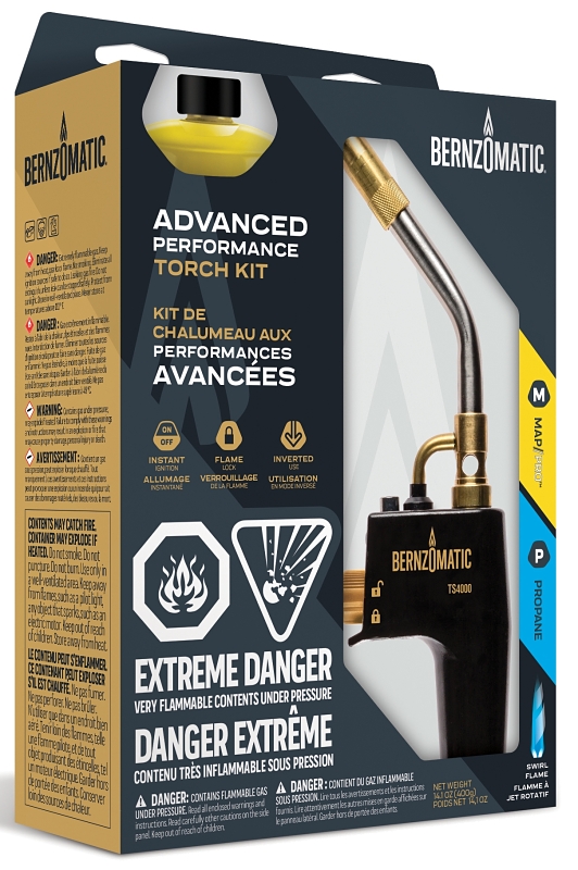 BernzOmatic TS4000KC CAN Torch Kit, Includes: 14.1 oz MAP Pro Filled Cylinder, TS4000 Trigger Start Torch Head