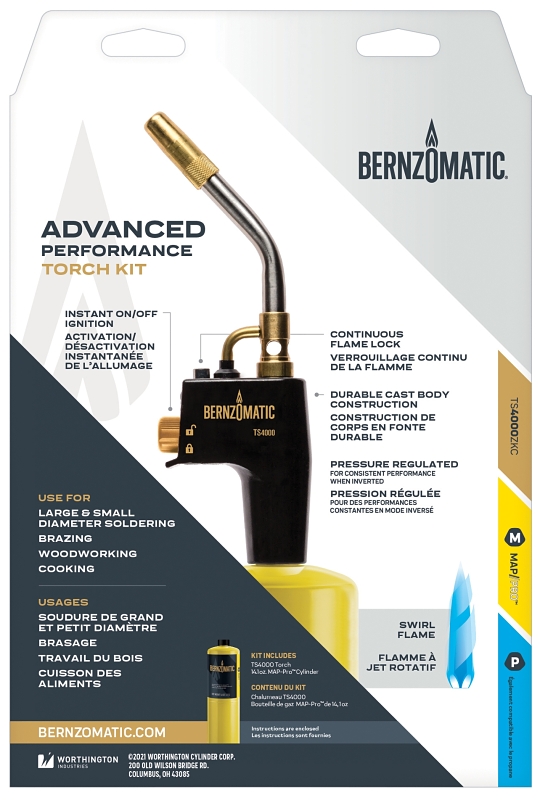 BernzOmatic TS4000KC CAN Torch Kit, Includes: 14.1 oz MAP Pro Filled Cylinder, TS4000 Trigger Start Torch Head