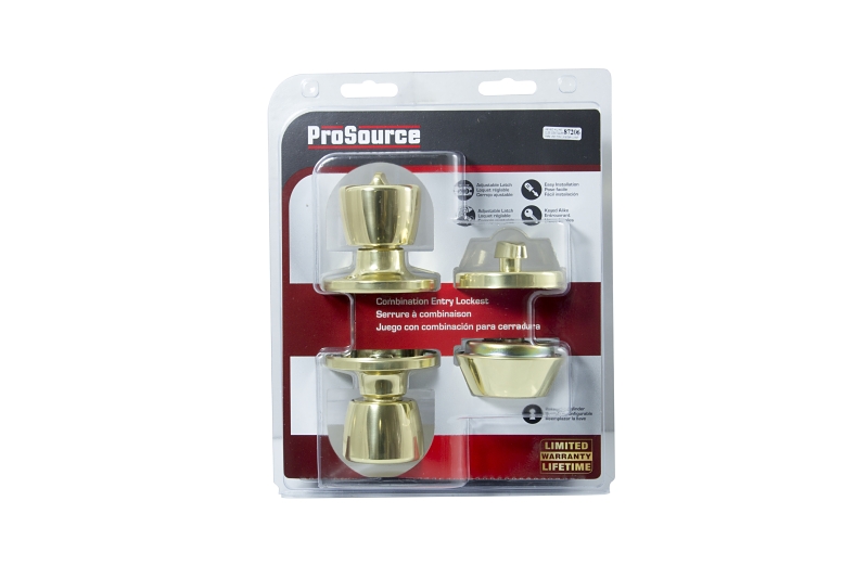 ProSource BS7B1-PS Deadbolt and Entry Lockset, Turnbutton Lock, Knob Handle, Tulip Design, Polished Brass, 3 Grade