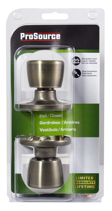 ProSource TS830V-PS Passage Knob, Metal, Antique Brass, 2-3/8 to 2-3/4 in Backset, 1-3/8 to 1-3/4 in Thick Door