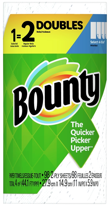 Bounty Paper Towels, Select-A-Size, Double Rolls, White, 2-Ply - 4 rolls