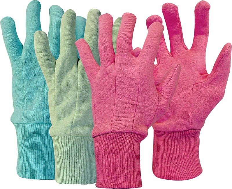 BOSS 419 General-Purpose Protective Gloves, Knit Wrist Cuff, Polyester, Blue/Green/Pink