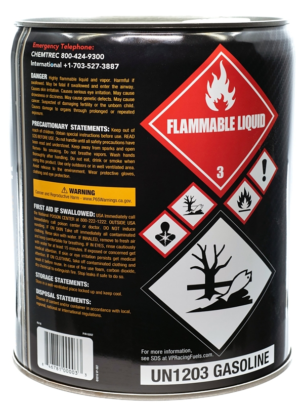 VP Racing 6202 4-Cycle Small Engine Fuel, Aromatic Hydrocarbon, Colorless, 5 gal Pail