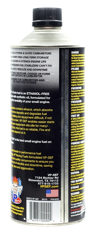 VP Racing 6235 50:1 Pre-Mixed Small Engine Fuel, Hydrocarbon, Blue, 1 qt
